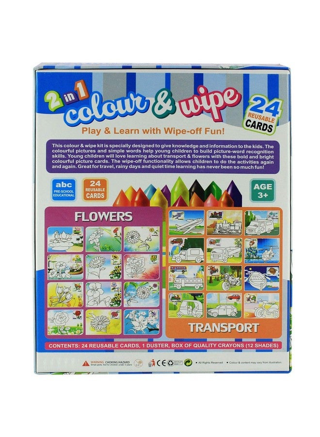 FunBlast Color & Wipe Kit - 24 Design Flower & Transport Reusable Cards, Preschool Coloring Kit for 3+ Years Toddlers/Kids (Multicolor) - Image 3