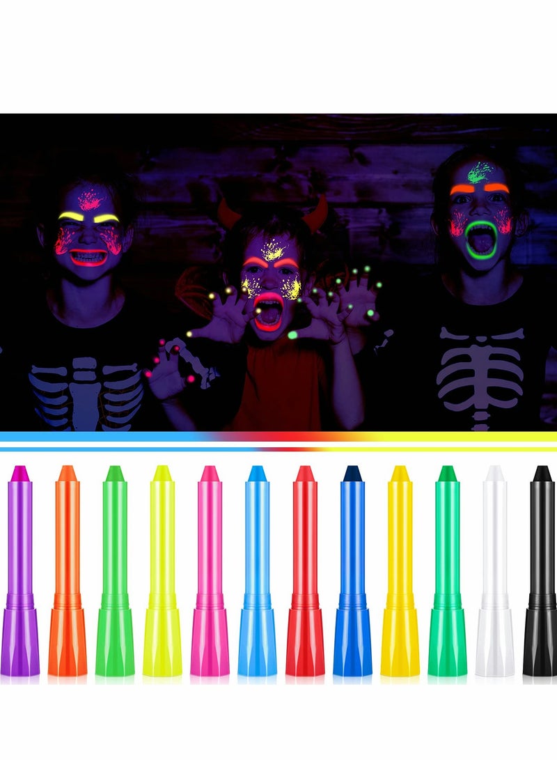 UV Glow Face Paint Crayons, 12 Colors Body Painting Kit - Non-Toxic Makeup for Masquerades, Black Light Party Supplies - Image 5