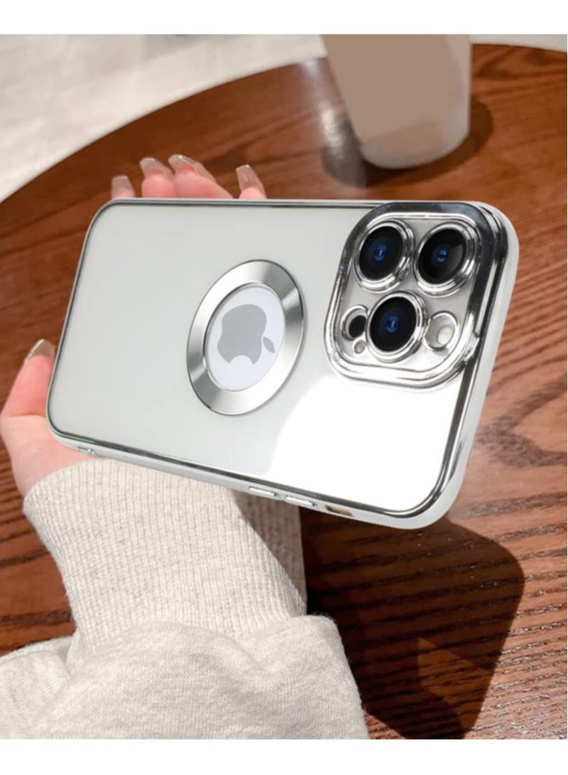 ELTRAZONE Compatible iPhone 14 Pro Max Case with Camera Lens Protector Anti-Scratch Shockproof Protective Soft TPU Wireless Charging Plating Design Case for iPhone 14 Pro Max 6.7 Inch - Silver - Image 5