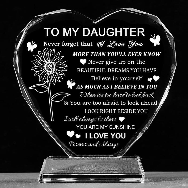 Movdyka Birthday Gifts for Daughter Adult from Mom  Heart-Shaped Glass Keepsake to My Daughter  You are My Sunshine Grown Gifts for Daughter on Christmas Graduation Thanksgiving Day - Image 1