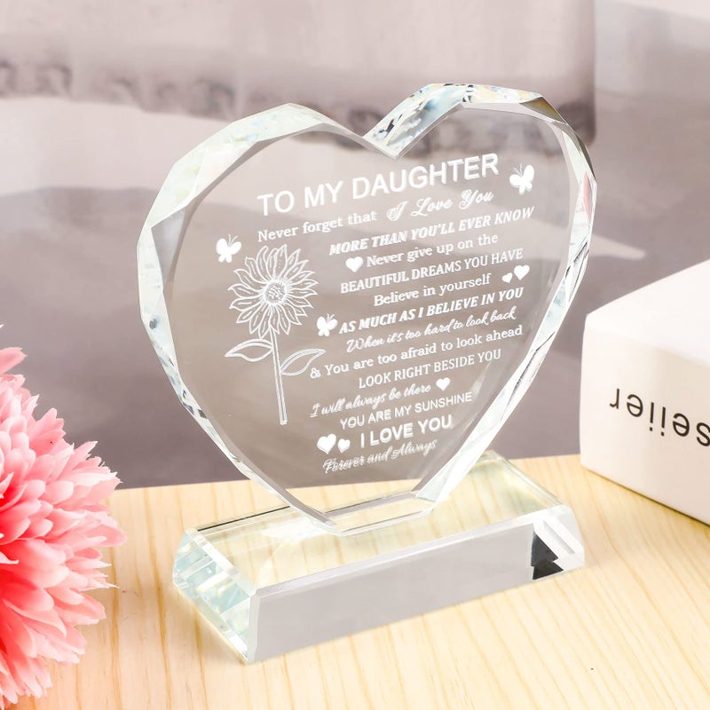 Movdyka Birthday Gifts for Daughter Adult from Mom  Heart-Shaped Glass Keepsake to My Daughter  You are My Sunshine Grown Gifts for Daughter on Christmas Graduation Thanksgiving Day - Image 5