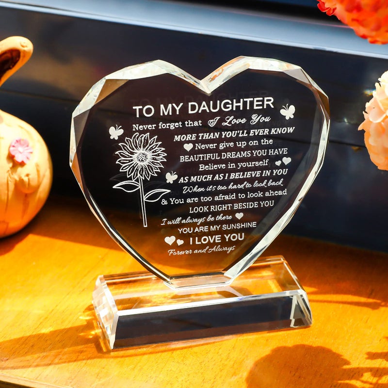 Movdyka Birthday Gifts for Daughter Adult from Mom  Heart-Shaped Glass Keepsake to My Daughter  You are My Sunshine Grown Gifts for Daughter on Christmas Graduation Thanksgiving Day - Image 3