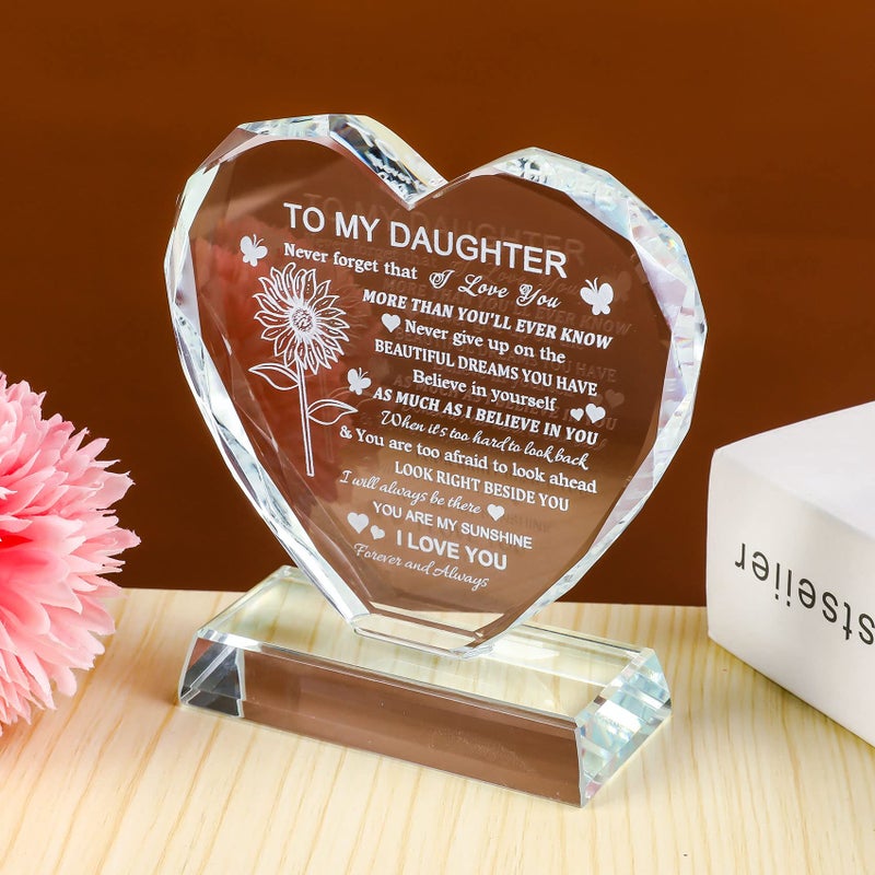 Movdyka Birthday Gifts for Daughter Adult from Mom  Heart-Shaped Glass Keepsake to My Daughter  You are My Sunshine Grown Gifts for Daughter on Christmas Graduation Thanksgiving Day - Image 4
