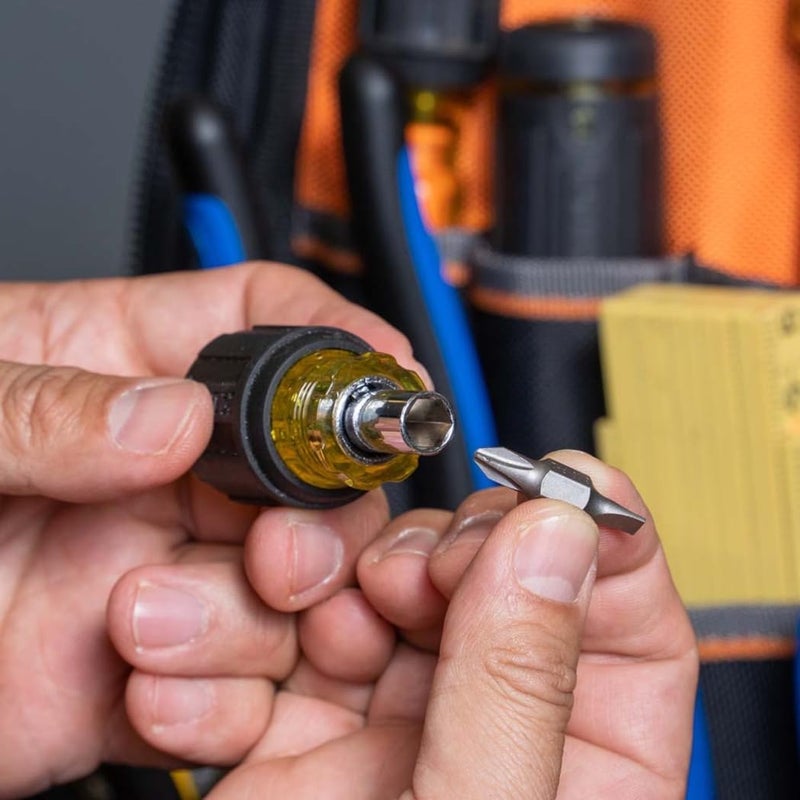 Klein Tools 32561 Stubby Screwdriver and Nut Driver with 6-in-1 Multi-Bits, Black and Yellow - Image 5