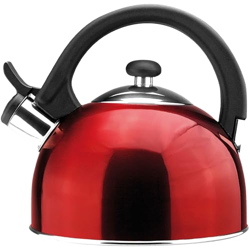 MAGEFESA Sabal Stainless Steel Whistling Red Tea Kettle, 2.1 Qts, smooth and clean pouring system, ergonomic handle, Removable Lid for Easy Cleaning Teapot - Image 1