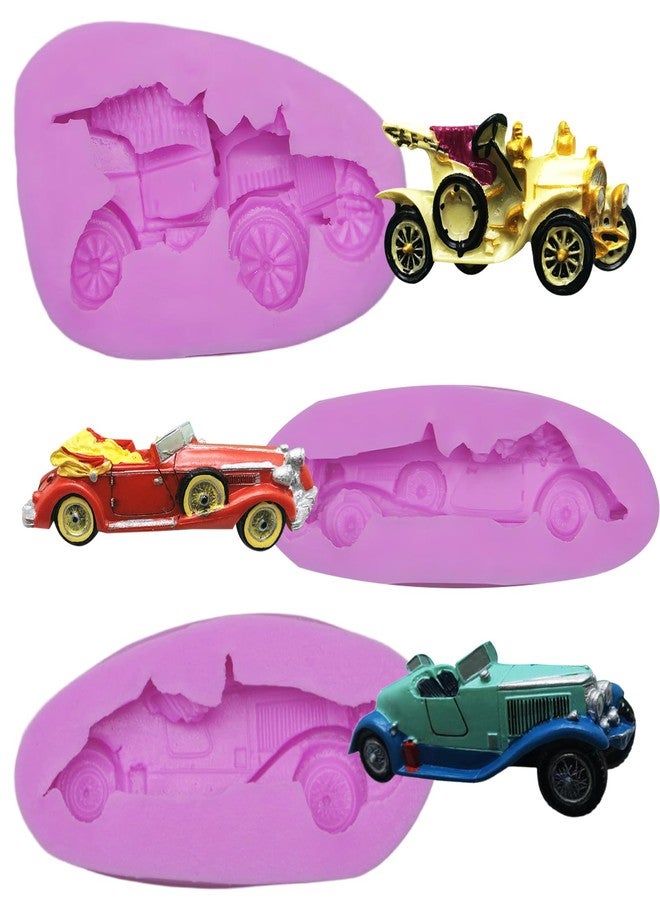 acvcatto Vintage Car Silicone Fondant Molds Truck Sedan Race Car Chocolate Baking Molds for Cake Decoration Sugar Craft Gum Paste Resin Soap Set of 3 - Image 1