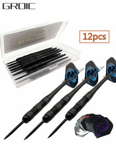 GROIC 12PCS Steel Tip Darts Set 22 Grams- Professional Darts Steel Tip for Dartboard with Nonslip Iron Barrel, Flights + Gift Case - Darts Metal Tip  - Image 1