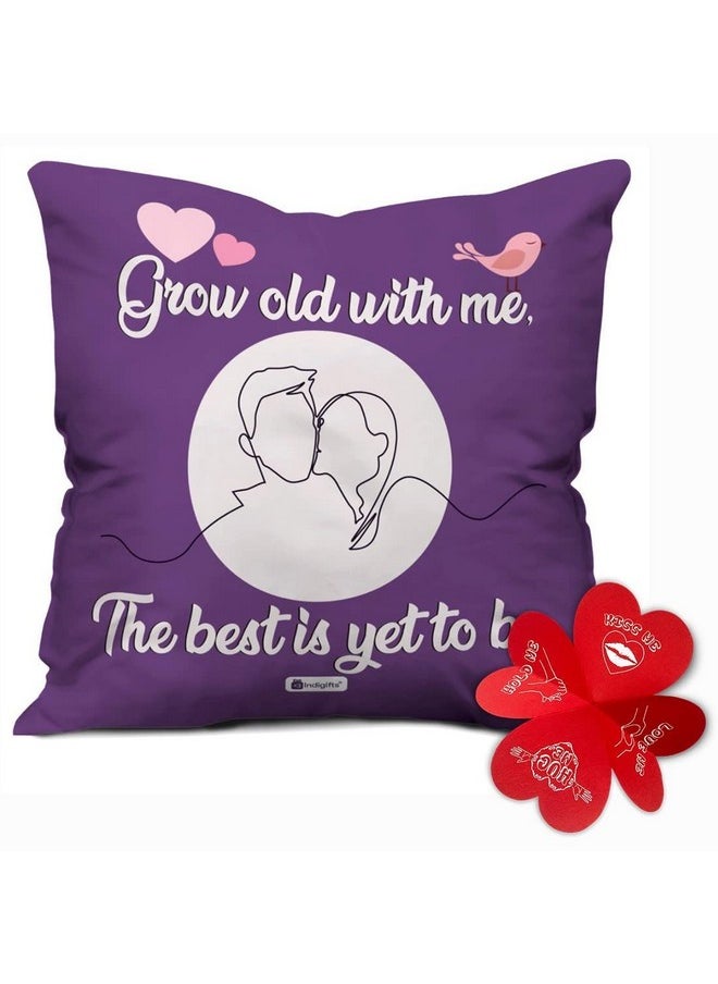 Indigifts Printed Cushion Cover With Filler Grow Old With Me Polysatin 12X12 Inches Comfortable Purple Cushions Romantic Soft Decorative Pillows Unique Quirky Gifts  - Image 1