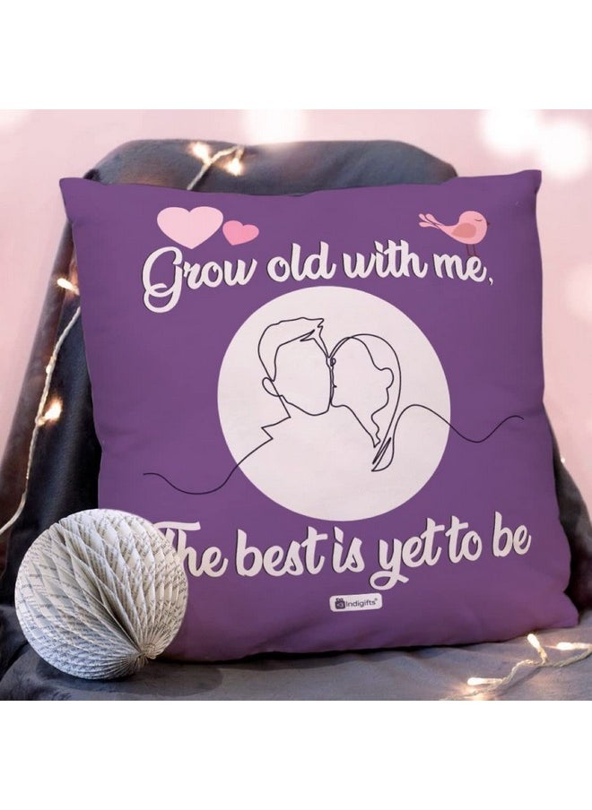 Indigifts Printed Cushion Cover With Filler Grow Old With Me Polysatin 12X12 Inches Comfortable Purple Cushions Romantic Soft Decorative Pillows Unique Quirky Gifts  - Image 2