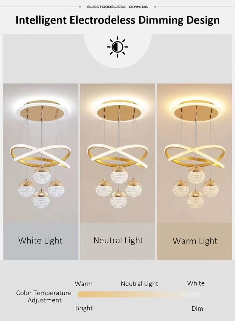 يوڠام ثريات LED عصرية باللون الذهبي مع إضاءة قابلة للتعتيم بثلاثة ألوان، مصباح معلق مناسب لجزيرة المطبخ وغرفة الطعام وغرفة المعيشة، إضاءة سقف معلقة بتصميم معاصر بارتفاع قابل للتعديل، مثالية لديكور المنزل العصري - Image 4