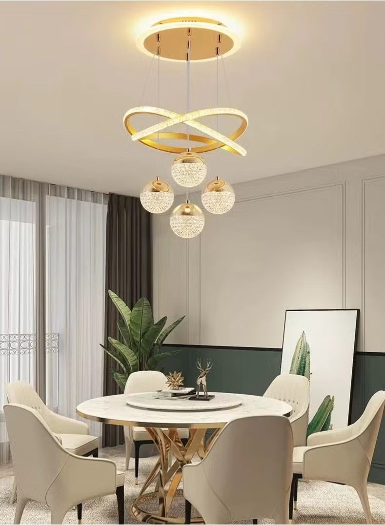 يوڠام ثريات LED عصرية باللون الذهبي مع إضاءة قابلة للتعتيم بثلاثة ألوان، مصباح معلق مناسب لجزيرة المطبخ وغرفة الطعام وغرفة المعيشة، إضاءة سقف معلقة بتصميم معاصر بارتفاع قابل للتعديل، مثالية لديكور المنزل العصري - Image 2