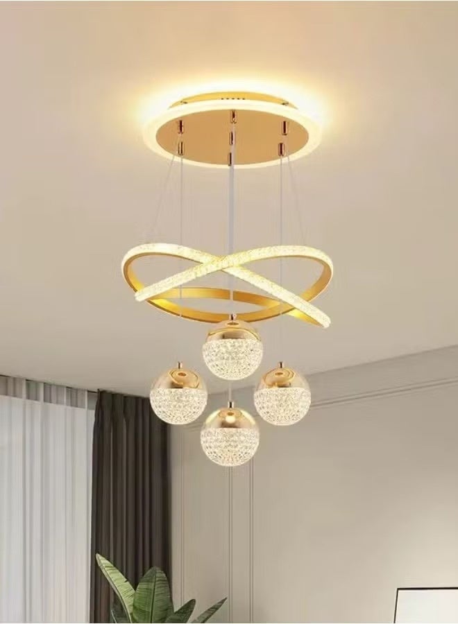 يوڠام ثريات LED عصرية باللون الذهبي مع إضاءة قابلة للتعتيم بثلاثة ألوان، مصباح معلق مناسب لجزيرة المطبخ وغرفة الطعام وغرفة المعيشة، إضاءة سقف معلقة بتصميم معاصر بارتفاع قابل للتعديل، مثالية لديكور المنزل العصري - Image 1