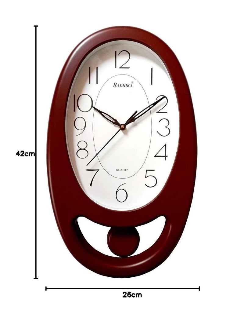 KDS Decorative Plastic Oval Shape Pendulum Wall Clock for Home, Office, Living Room (Color-Dark Red, 39 x 24 x 5cm) - Image 2