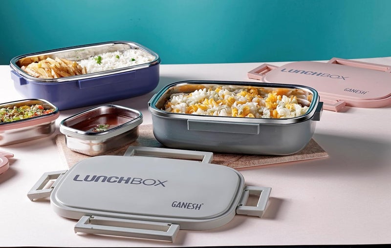 GANESH Stainless Steel Amaze Insulated Lunch Box with 4 Side Lock Lid, 900 ml and Inner Stainless Steel Container, 200 ml Easy to Carry (Mulitcolor) - Image 3