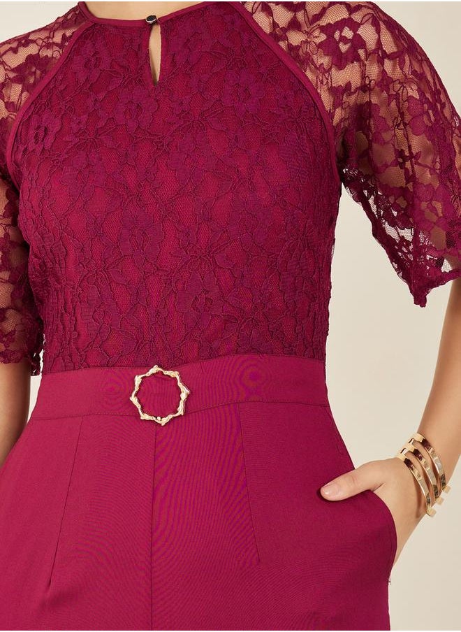 Styli - Lace Insert Buckle Detail Wide Leg Jumpsuit - Image 1