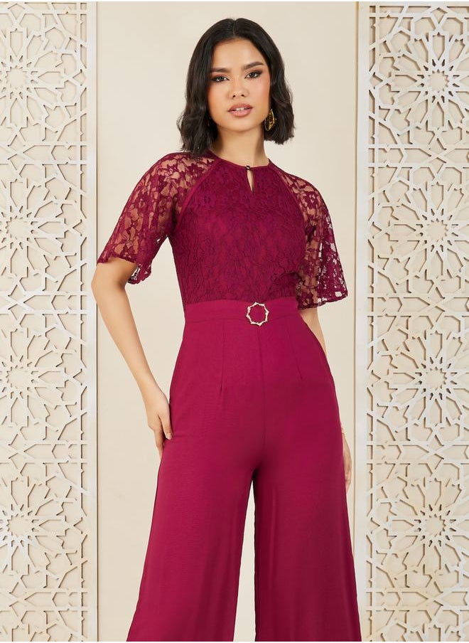 Styli - Lace Insert Buckle Detail Wide Leg Jumpsuit - Image 1