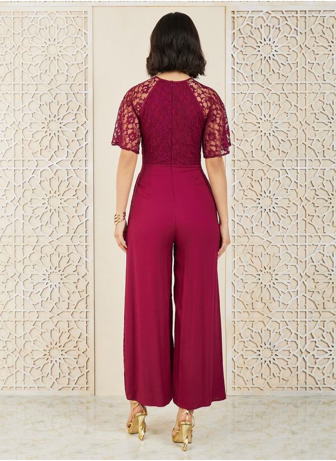 Styli - Lace Insert Buckle Detail Wide Leg Jumpsuit - Image 1