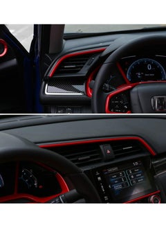 KASTWAVE 10th Gen Civic 2pcs Center Consoles Stickers Air Vent Trims Dash Board Panel Strips Decals for Honda Sedan Hatchback Coupe 2021 2020 2019 2018 2017 2016 Red  - Image 2