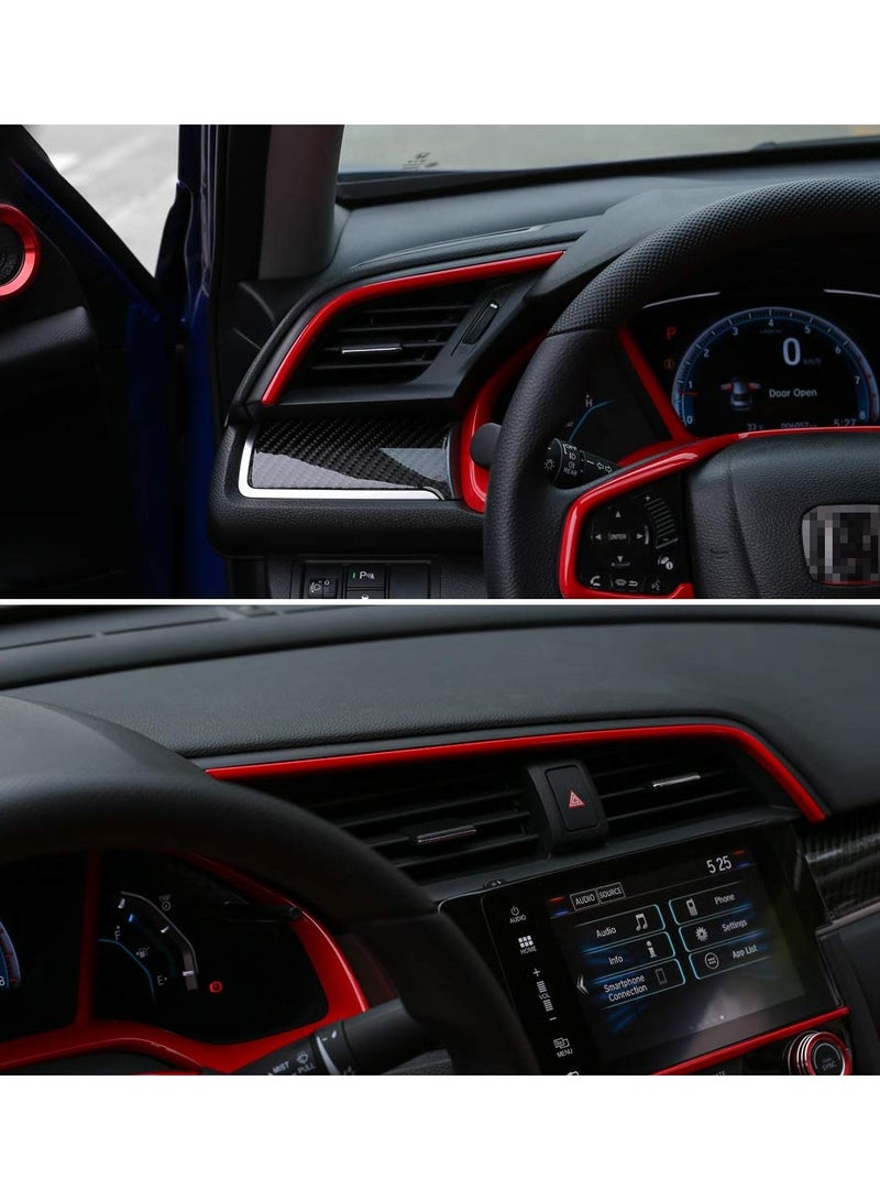 KASTWAVE 10th Gen Civic 2pcs Center Consoles Stickers Air Vent Trims Dash Board Panel Strips Decals for Honda Sedan Hatchback Coupe 2021 2020 2019 2018 2017 2016 Red  - Image 2