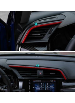 KASTWAVE 10th Gen Civic 2pcs Center Consoles Stickers Air Vent Trims Dash Board Panel Strips Decals for Honda Sedan Hatchback Coupe 2021 2020 2019 2018 2017 2016 Red  - Image 3