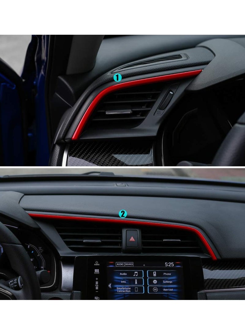 KASTWAVE 10th Gen Civic 2pcs Center Consoles Stickers Air Vent Trims Dash Board Panel Strips Decals for Honda Sedan Hatchback Coupe 2021 2020 2019 2018 2017 2016 Red  - Image 3