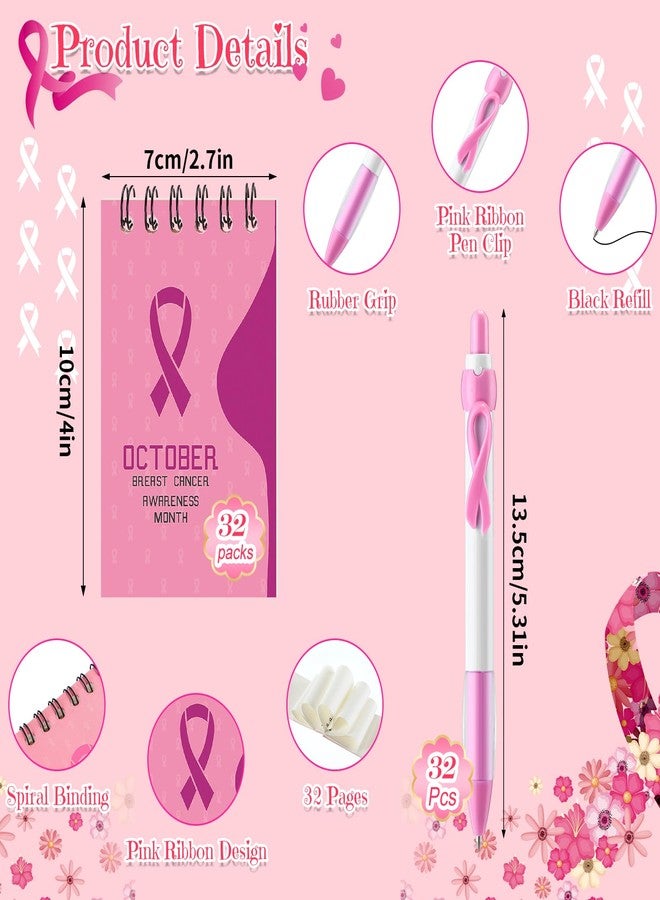 Lincia 96 Pcs Breast Cancer Awareness Gifts Pink Ribbon Notepads Retractable Pens Gel Ink Pens Breast Cancer Journal Notebook Retractable Roller Gel Ball Pen Hope Faith Support Presents for Women Men - Image 2