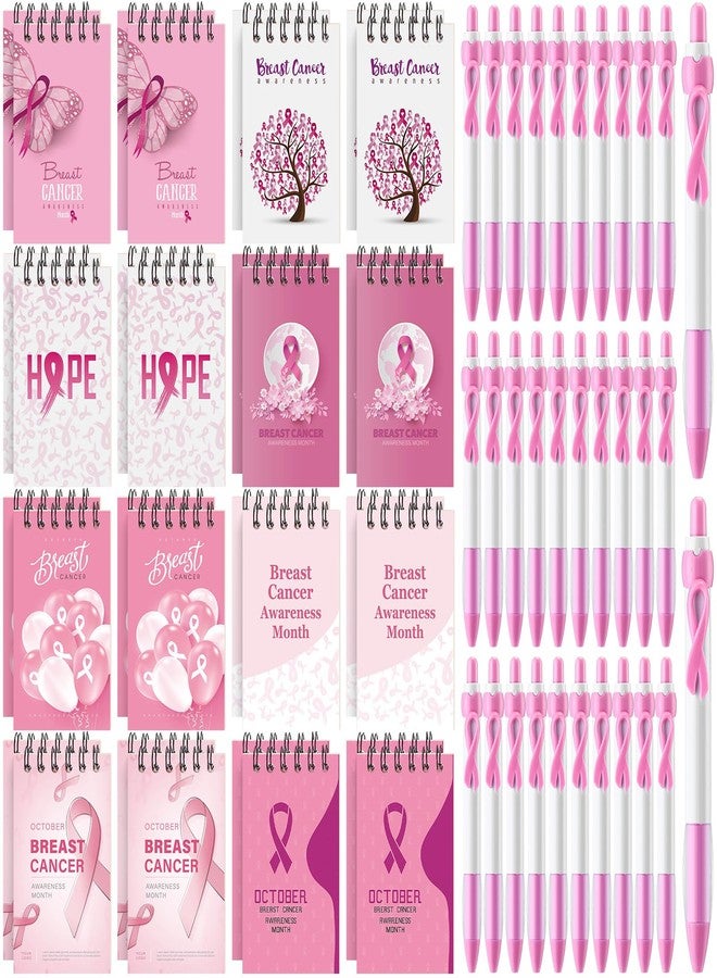 Lincia 96 Pcs Breast Cancer Awareness Gifts Pink Ribbon Notepads Retractable Pens Gel Ink Pens Breast Cancer Journal Notebook Retractable Roller Gel Ball Pen Hope Faith Support Presents for Women Men - Image 1