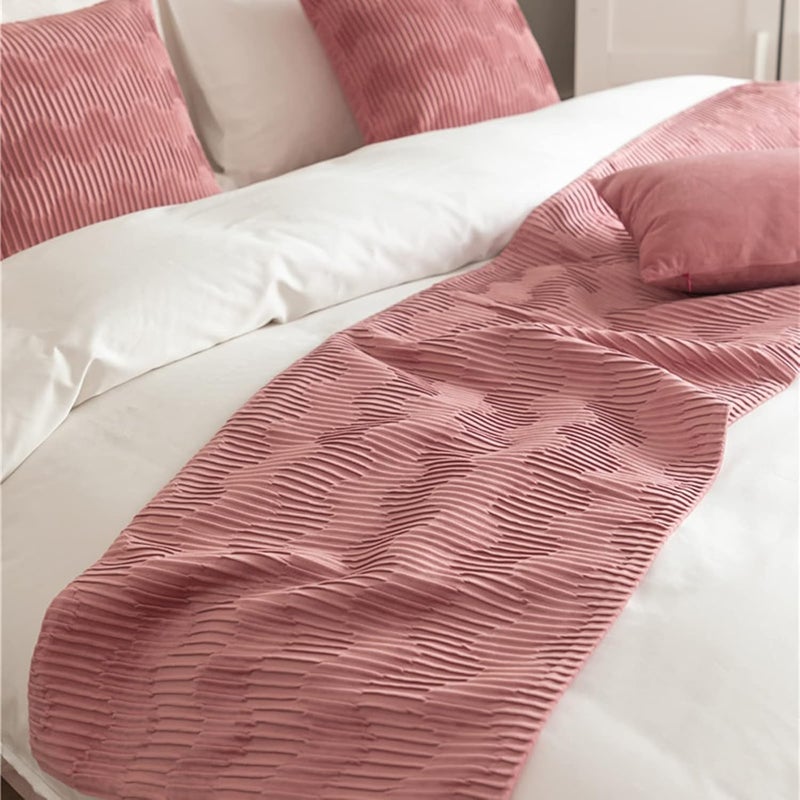 oiakus Solid Color Bed Scarf, Velvet Bed Runner, Modern Wave Pattern Bed Flag, Bed Scarf Runner Bedding Scarves Hotel Bedroom Reversible Double Use Bedding Bed Towel - Image 3