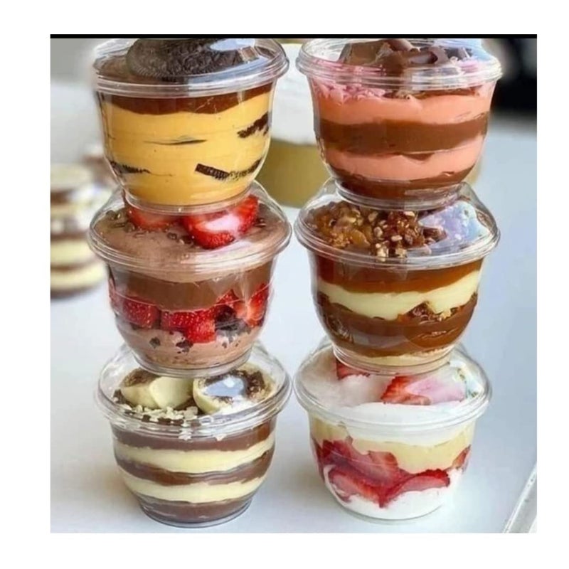 Alpha Basics 160ml PL Dessert Pudding Cups Pack of 10 with Lid Mousse Party Small Bowls - Image 1