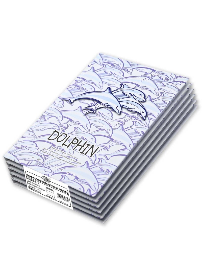 FIS 5 Pieces Hard Cover Notebook 96 Sheets A5 Dolphin Design  - Image 1