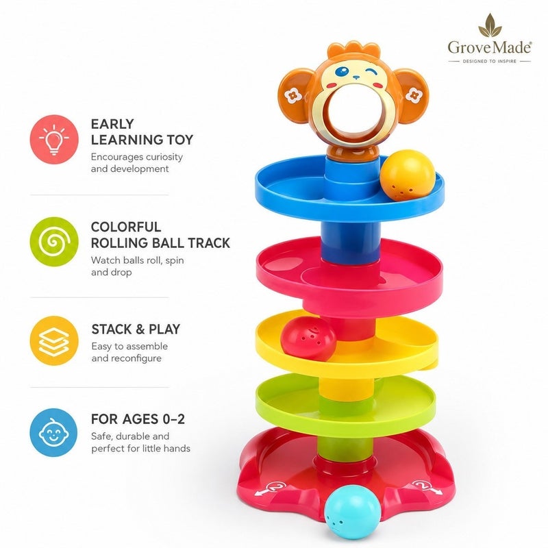 GroveMade Rolling Ball Tower Early Learning Fun Track and Stack Toy Set Spinning Balls Great Educational Color Recognition Gifts for Holidays and  Birthdays - Image 1
