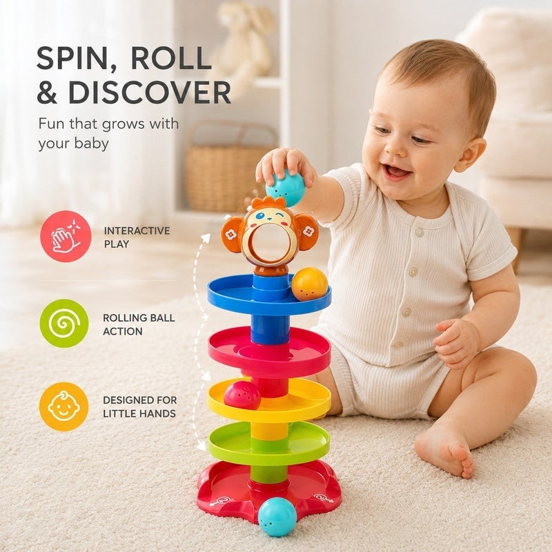 GroveMade Rolling Ball Tower Early Learning Fun Track and Stack Toy Set Spinning Balls Great Educational Color Recognition Gifts for Holidays and  Birthdays - Image 2