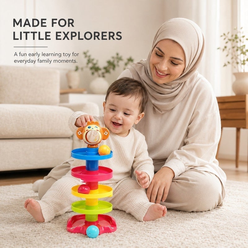GroveMade Rolling Ball Tower Early Learning Fun Track and Stack Toy Set Spinning Balls Great Educational Color Recognition Gifts for Holidays and  Birthdays - Image 3