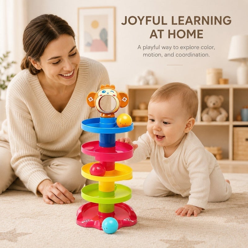 GroveMade Rolling Ball Tower Early Learning Fun Track and Stack Toy Set Spinning Balls Great Educational Color Recognition Gifts for Holidays and  Birthdays - Image 4