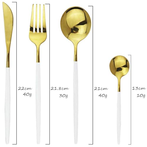 Iktu 24-Piece Stainless Steel Cutlery Set, Mirror Polished Tableware, Dishwasher Safe, Suitable for Housewarming Gift, Dining Table Decor (White-Gold) - Image 2