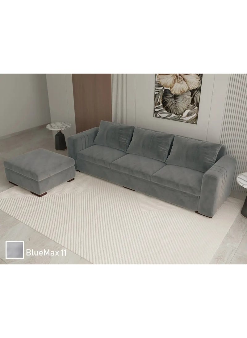 Corner sofa (1 piece measuring 80*265*77 cm, 1 piece measuring 80*70*43 cm) + 4 cushions