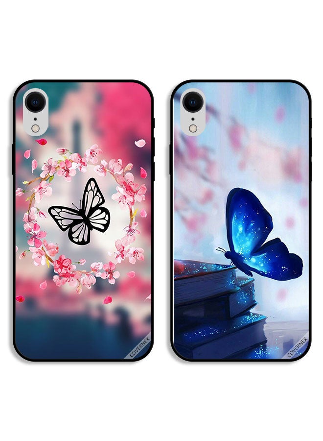 Covernex Two Cases For Apple iPhone XR Protective Covers Butterfly in Ring and Butterfly on Books - Image 1