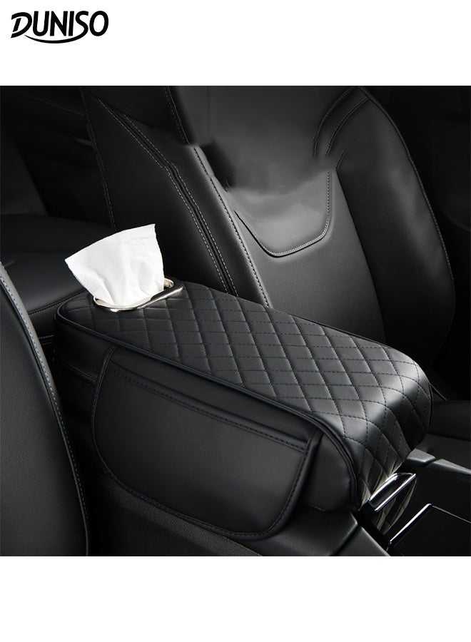 DUNISO Multifunctional Car Armrest Cover Cushion 2in1 Car Tissue Box Auto Center Console Armrest Pillow Car Armrest Comfortable Pads Soft Arm Rest Protector Cover for Most Vehicles, SUVs, Trucks, Cars - Image 1