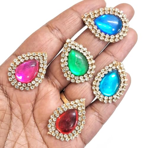 ADIKALA Drop Shape Rhinestone Embellishment Patch for Goddness & Laddu Gopal Dress Decoration, Crafts Ideas, Jewelery Making & DIY Craft Pack of 25 | 3CM (Multi Color) - Image 1