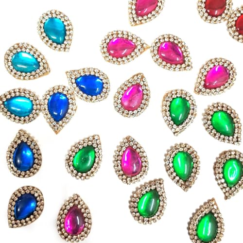 ADIKALA Drop Shape Rhinestone Embellishment Patch for Goddness & Laddu Gopal Dress Decoration, Crafts Ideas, Jewelery Making & DIY Craft Pack of 25 | 3CM (Multi Color) - Image 3