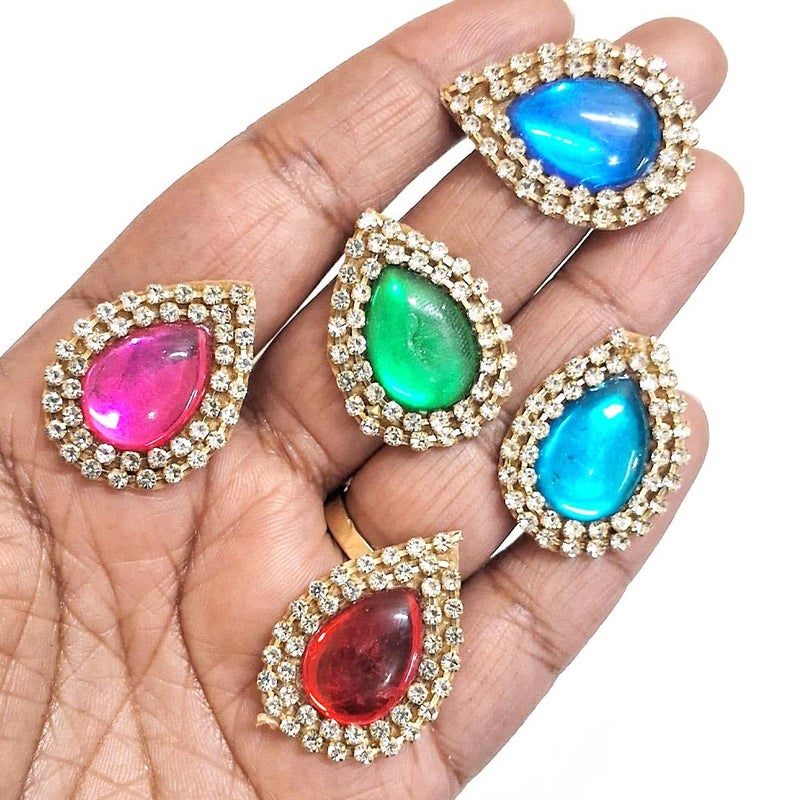 ADIKALA Drop Shape Rhinestone Embellishment Patch for Goddness & Laddu Gopal Dress Decoration, Crafts Ideas, Jewelery Making & DIY Craft Pack of 25 | 3CM (Multi Color) - Image 4