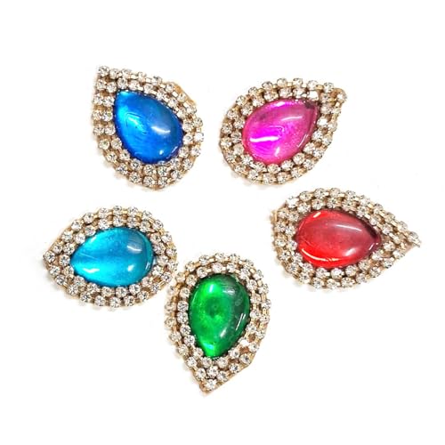 ADIKALA Drop Shape Rhinestone Embellishment Patch for Goddness & Laddu Gopal Dress Decoration, Crafts Ideas, Jewelery Making & DIY Craft Pack of 25 | 3CM (Multi Color) - Image 2