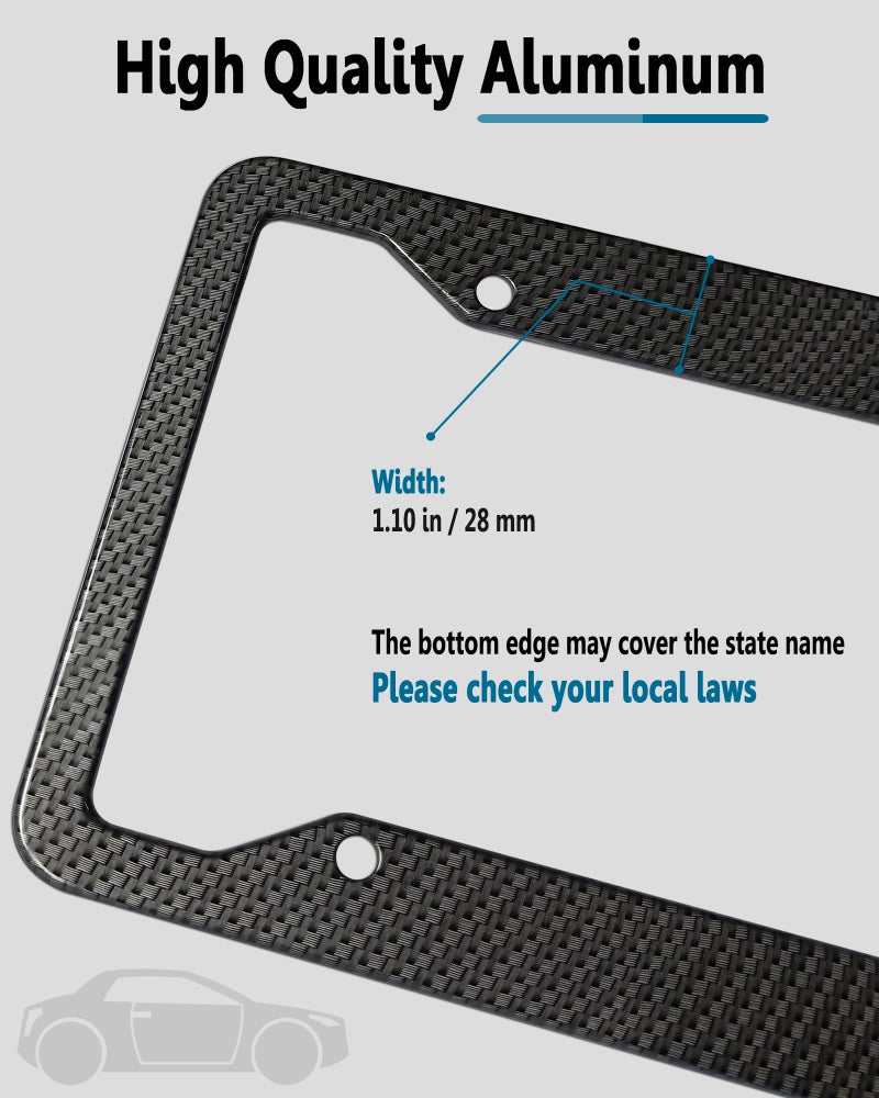 ZXFOOG Carbon Fiber License Plate Frames- 2 Pack Black Aluminum Front & Rear Auto Car Tag Holder, Heavy Duty Bracket with Mount Hardware, Screws Caps, Rattle Proof Pads (Carbon Pattern - Image 2