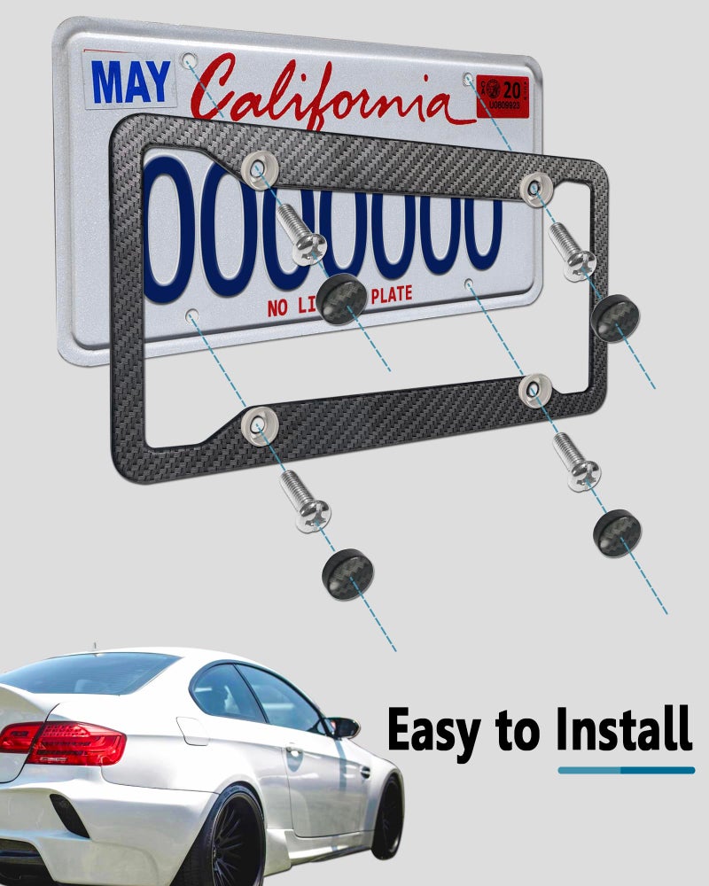 ZXFOOG Carbon Fiber License Plate Frames- 2 Pack Black Aluminum Front & Rear Auto Car Tag Holder, Heavy Duty Bracket with Mount Hardware, Screws Caps, Rattle Proof Pads (Carbon Pattern - Image 5