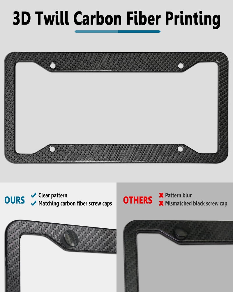 ZXFOOG Carbon Fiber License Plate Frames- 2 Pack Black Aluminum Front & Rear Auto Car Tag Holder, Heavy Duty Bracket with Mount Hardware, Screws Caps, Rattle Proof Pads (Carbon Pattern - Image 4