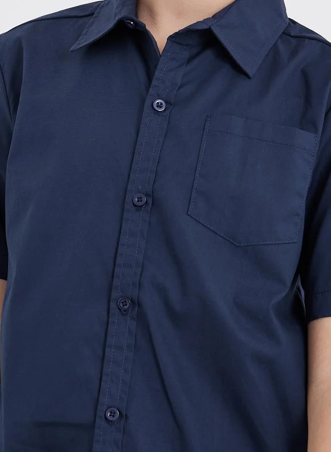 Styli Styli Boys School Uniform Navy Blue Short Sleeves Shirt with Pocket