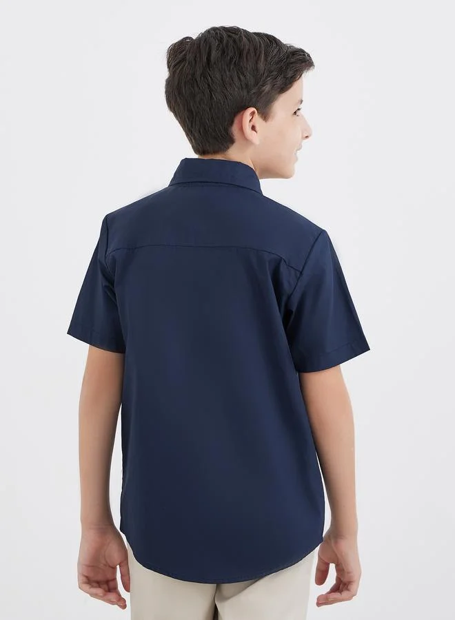 Styli Styli Boys School Uniform Navy Blue Short Sleeves Shirt with Pocket