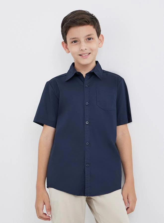 Styli Boys School Uniform Navy Blue Short Sleeves Shirt with Pocket
