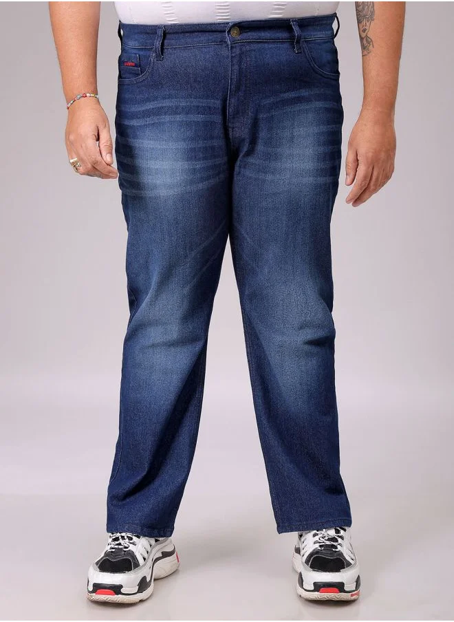 HARDSODA Men Plus Size Vintage Straight Fit Solid Mid-Rise Stretchable Jeans