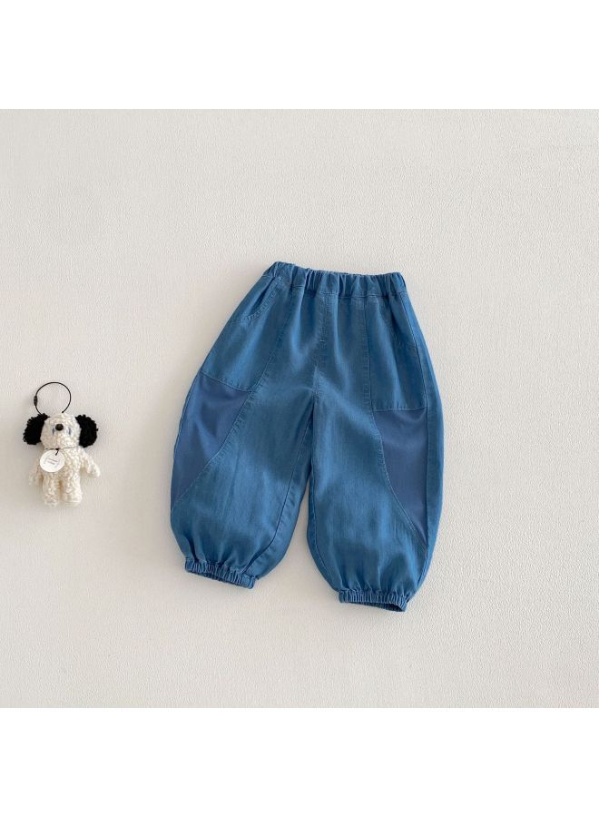 Baby Fashion Jeans 2026 New Summer Boys Trendy Korean Style Patchwork Casual Pants Children's Summer Pants